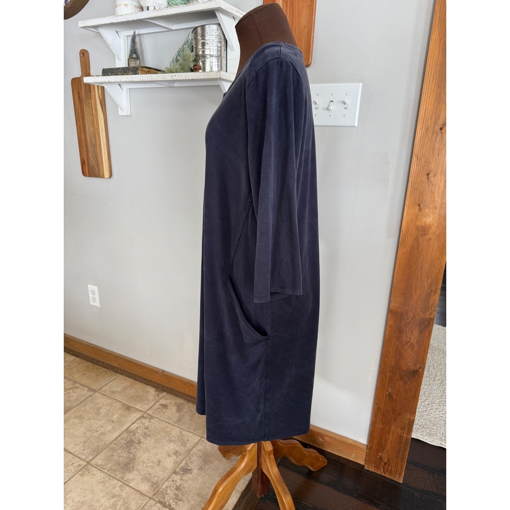 Eileen Fisher Navy Blue Tencel Lyocell V-Neck Shift Dress with Pockets Large - Picture 4 of 10